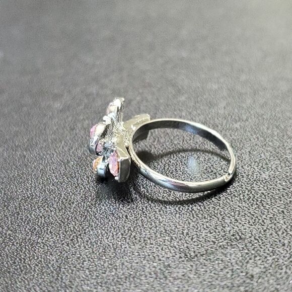 Silver tone pink rhinestone butterfly ring - Picture 6 of 10